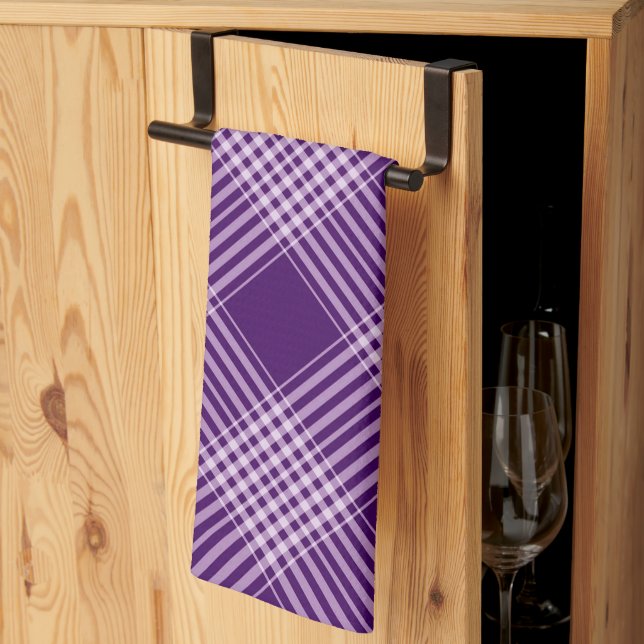 Royal Purple And White Plaid Tea Towel (Thirds Fold)