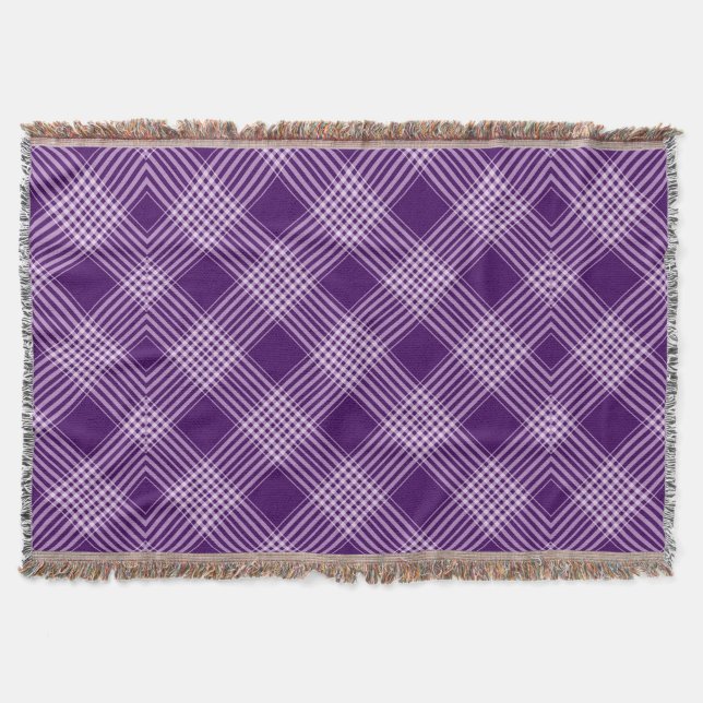 Royal Purple And White Plaid Throw Blanket (Front)
