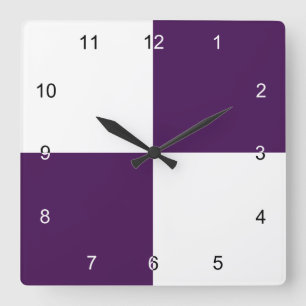 Royal Purple and White Rectangles Square Wall Clock