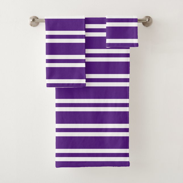 Royal Purple and White Stripes Bath Towel Set (Insitu)
