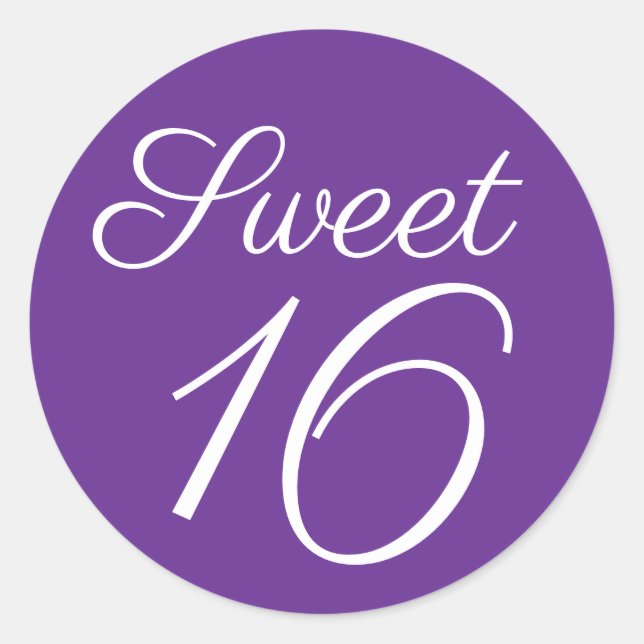 Royal Purple and White Sweet 16 Typography Classic Round Sticker (Front)