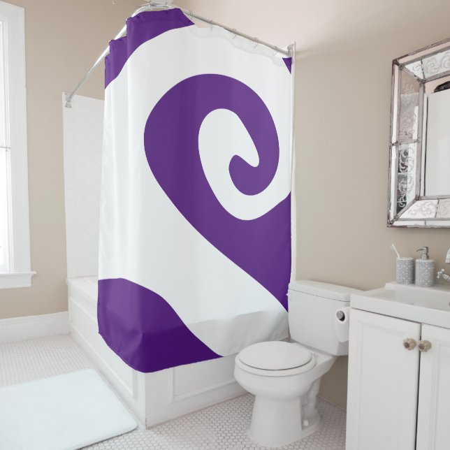 Royal Purple and White Swirl Wave Shower Curtain (In Situ)