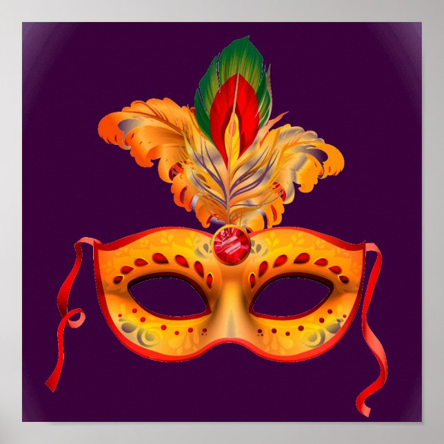 Royal purple and yellow masquerade theatrical mask poster (Front)