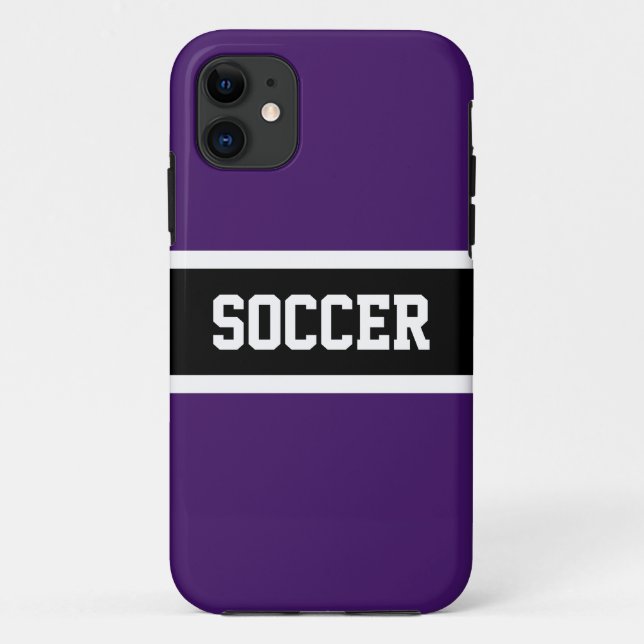 Royal Purple Black Athletic Stripes SOCCER Text Case-Mate iPhone Case (Back)
