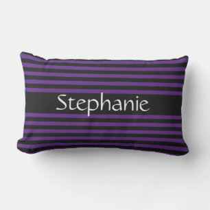 Royal Purple Black Stripes White Custom Name Lumbar Cushion