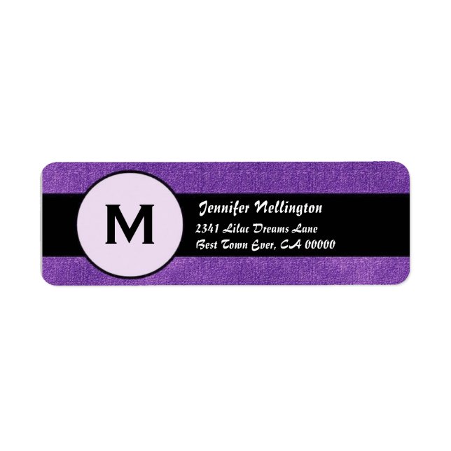 Royal Purple Black Wedding Monogram M300 Return Address Label (Front)