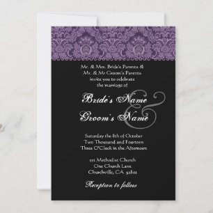 Royal Purple Black White Damask Wedding Invitation
