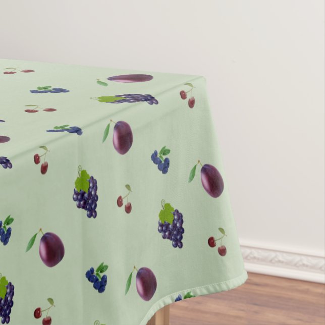 Royal Purple Blueberries, Grapes on Laurel Green Tablecloth (In Situ)