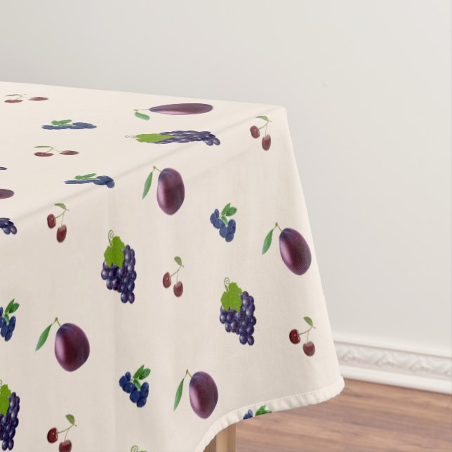 Royal Purple Blueberries, Grapes on Light Beige  Tablecloth (In Situ)