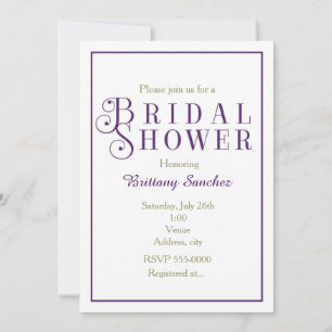 Royal Purple Bridal Shower Classy Invitation