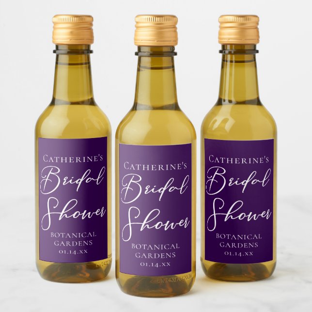 Royal Purple Bridal Shower White Personalised Wine Label (Bottles)