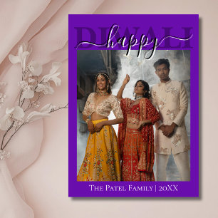 Royal Purple Calligraphy Photo Happy Diwali  Holiday Card