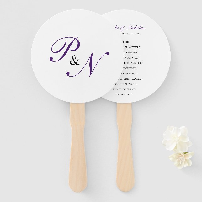 Royal Purple Classic Elegant Wedding Program Hand Fan (Front and Back)