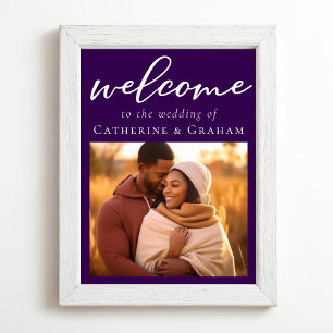 Royal Purple Couple Photo Chic Wedding Welcome Poster