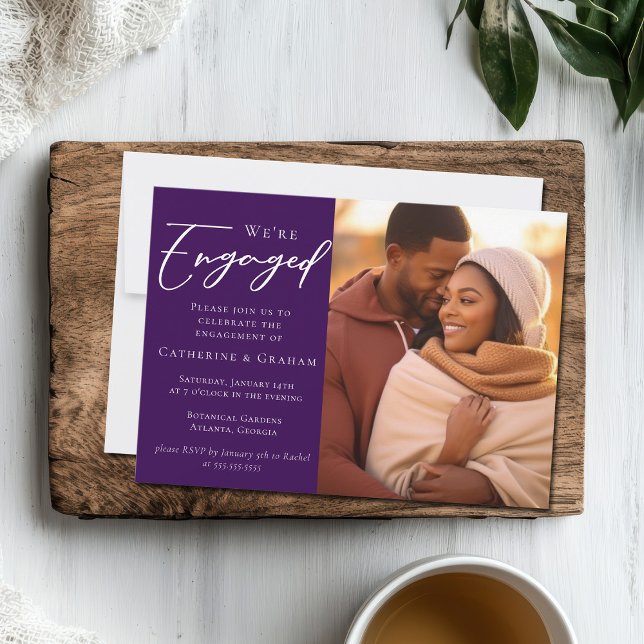 Royal Purple Couple Photo Engagement Announcement (Creator Uploaded)