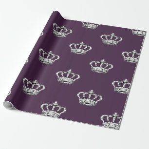 Royal Purple Crown Pattern on Purple Background Wrapping Paper