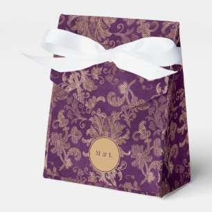 Royal Purple Damask Monogram Wedding Favour Box
