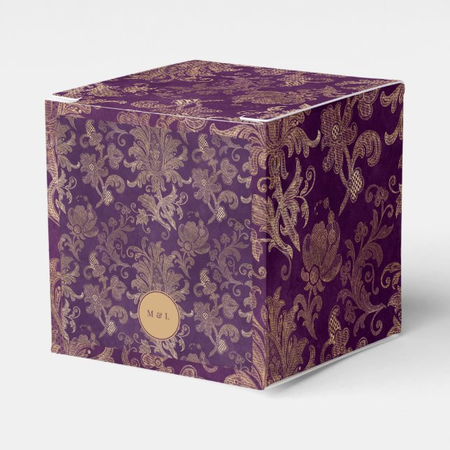 Royal Purple Damask Monogram Wedding Favour Box (Front Side)