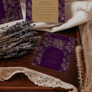 Royal Purple Damask Reception Details Card