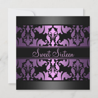 Royal Purple Damask Sweet16 Birthday Invite