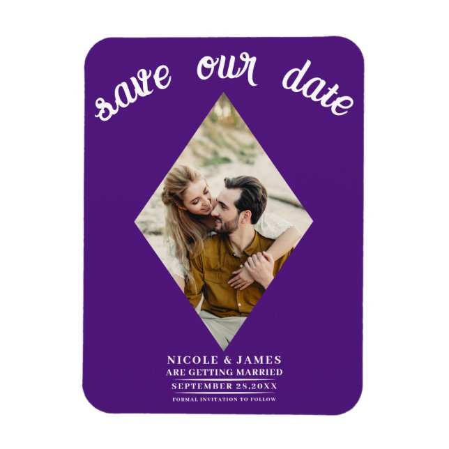 Royal Purple Diamond Photo Wedding Save the Date Magnet (Vertical)