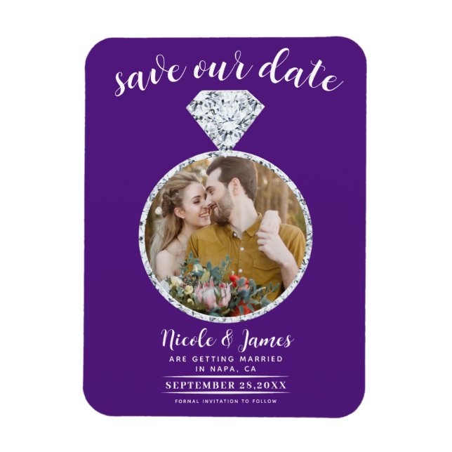 Royal Purple Diamond Ring Photo Save the Date Magnet (Vertical)