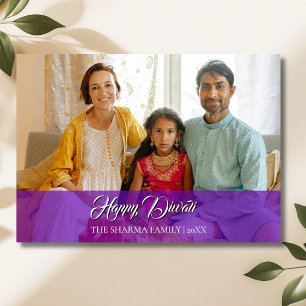 Royal Purple Elegant Photo Happy Diwali Holiday Card
