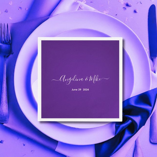 Royal purple - elegant script personalised napkin (Creator Uploaded)