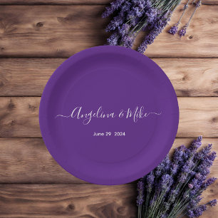 Royal purple - elegant script personalised paper plate