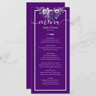 Royal Purple Elegant Violet Botanical Wedding Menu
