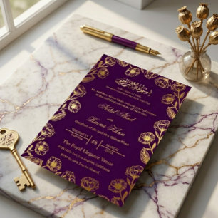 Royal Purple Floral Gold Foil Islamic Muslim Nikah