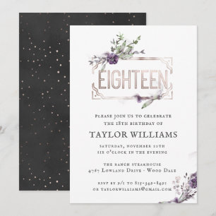 Royal Purple Floral Ornate Foil Frame Birthday Invitation