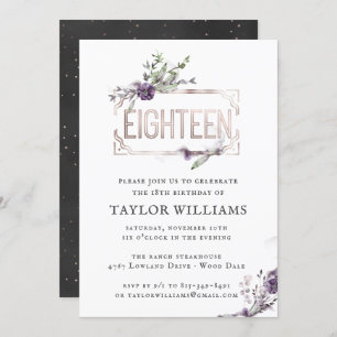 Royal Purple   Floral Ornate Foil Frame Birthday Invitation