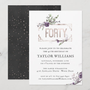 Royal Purple Floral Ornate Foil Frame Birthday Invitation