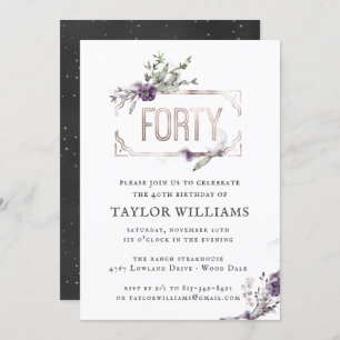 Royal Purple   Floral Ornate Foil Frame Birthday Invitation