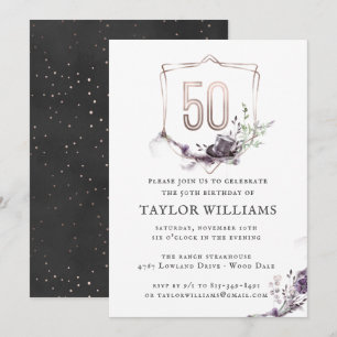 Royal Purple Floral Ornate Foil Frame Birthday Invitation