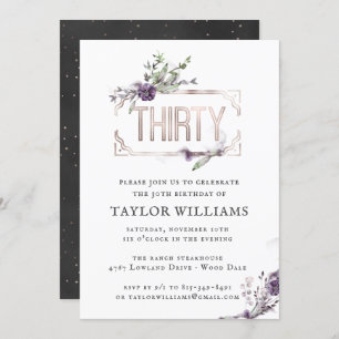Royal Purple   Floral Ornate Foil Frame Birthday Invitation