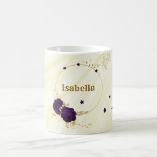 royal purple flowers gold leaves marble coffee mug
