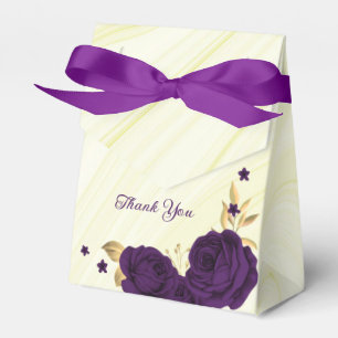 royal purple flowers gold leaves marble favour box