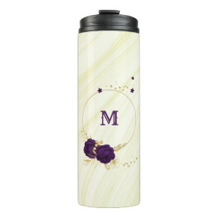 royal purple flowers gold leaves marble thermal tumbler