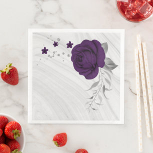 royal purple flowers silver leaves marble napkin