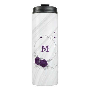 royal purple flowers silver leaves marble thermal tumbler