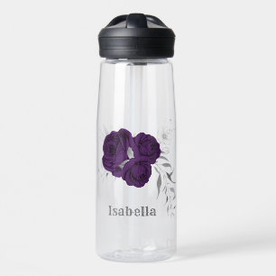 royal purple flowers silver leaves marble water bottle