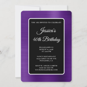 Royal Purple Foil Black and White 40th Birthday Invitation