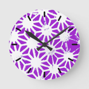 Royal purple geometric pattern round clock