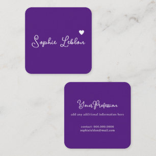 Royal-Purple Girly Calligraphy Romantic Square Business Card