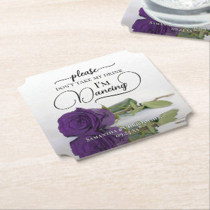 Royal Purple Glam Rose Don't Take My Drink Wedding Paper Coaster