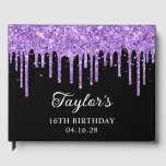 Royal Purple Glitter Drips Black 16th Birthday Guest Book<br><div class="desc">Create your own personalised any year or milestone birthday party guest book for her special event. Customise the font style, colour and drop shadow. Faux sparkly purple dripping glitter digital art graphic image over a customisable solid colour black background. The sparkle and glitter elements in this modern girly design are...</div>