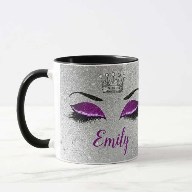 Royal Purple Glitter Eyes Monogram Mug (Left)