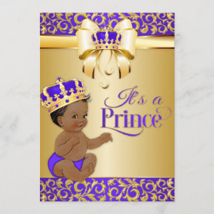 Royal Purple & Gold African American Prince Crown Invitation